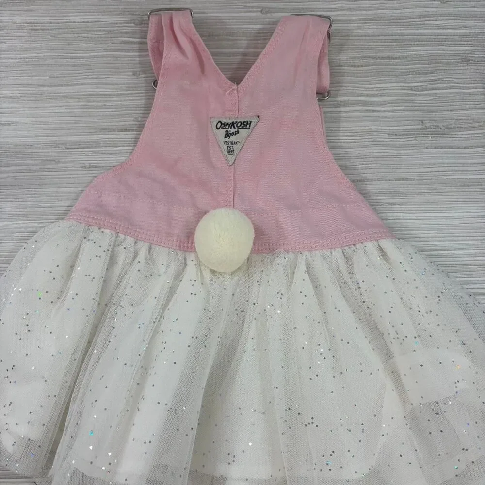 OSHKOSH 12 MONTHS Rabbit overalls with tulle skirt pink and white VGUC